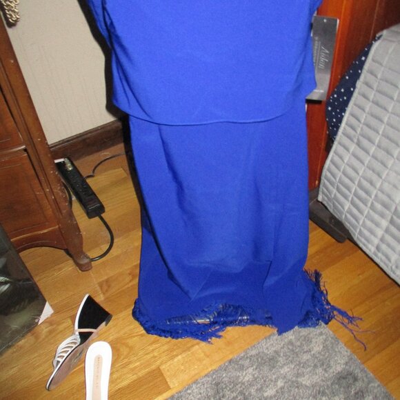 Adrianna Papell royal blue crepe midi dress sz 16M new with tags fringe bottom - Picture 1 of 8